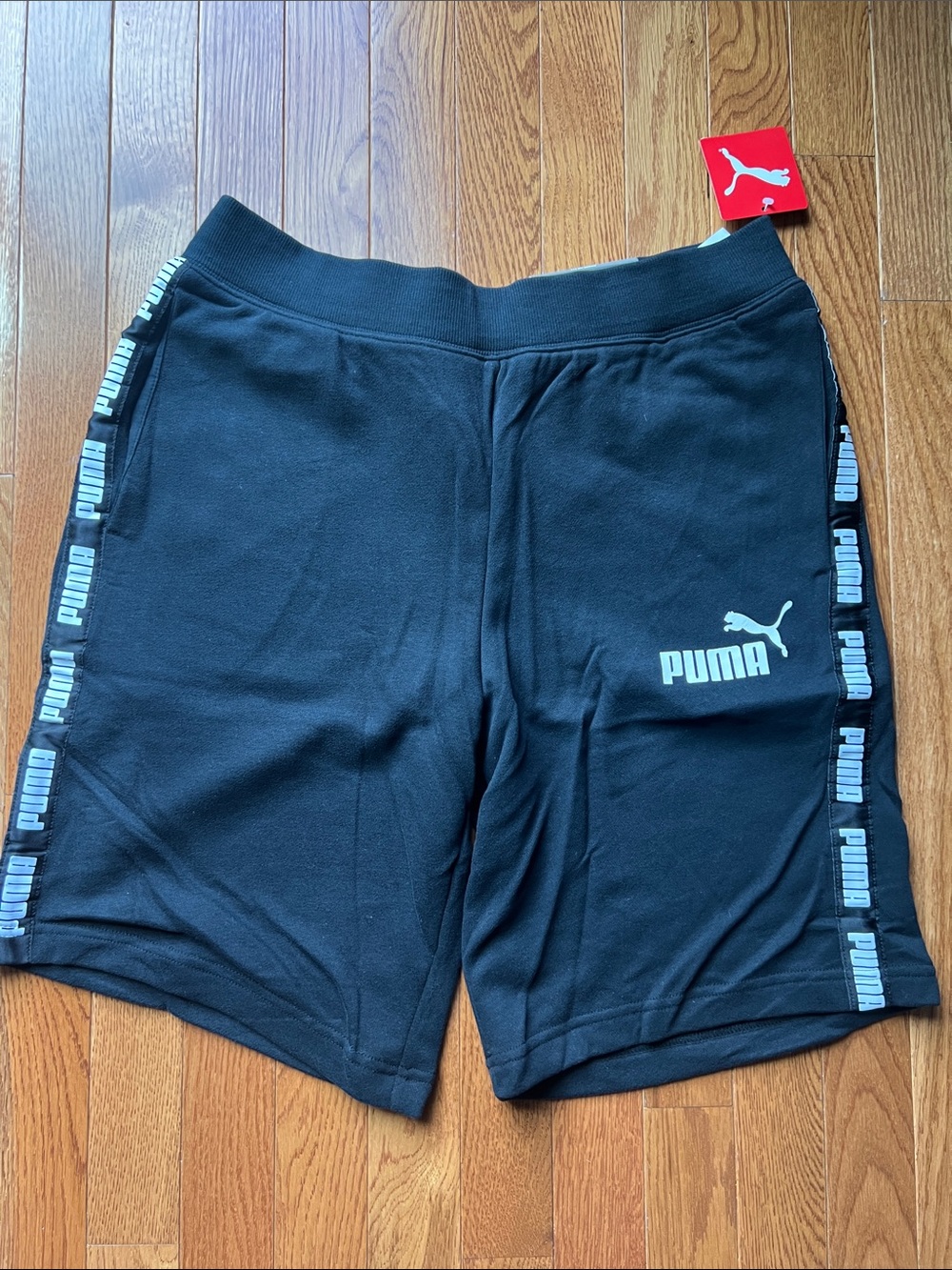 Puma Black Athletic Shorts with White Logo Tape